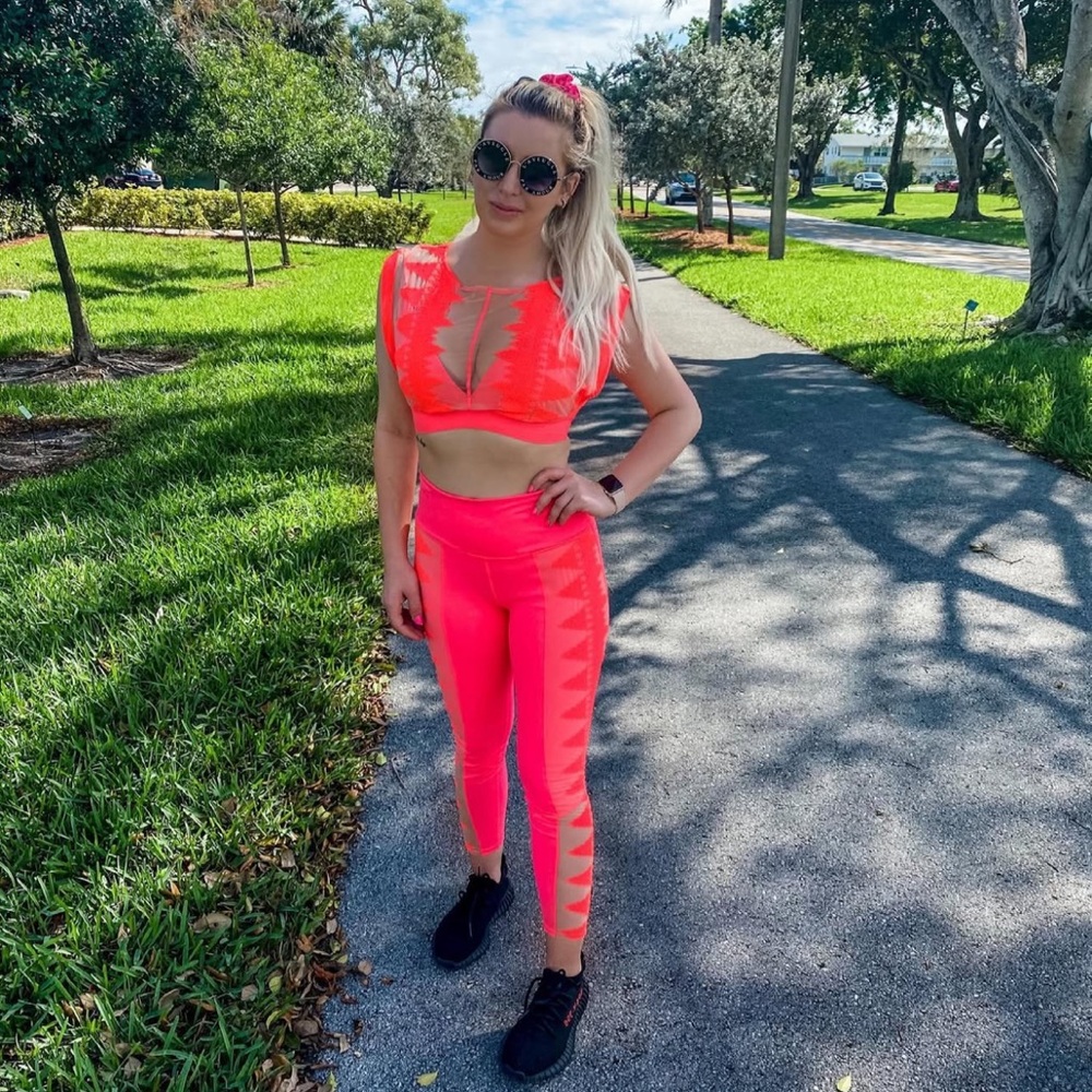 Free People Neon Coral Leggings Set